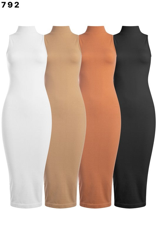 RIBBED MOCK NECK SLEEVELESS LONG DRESS