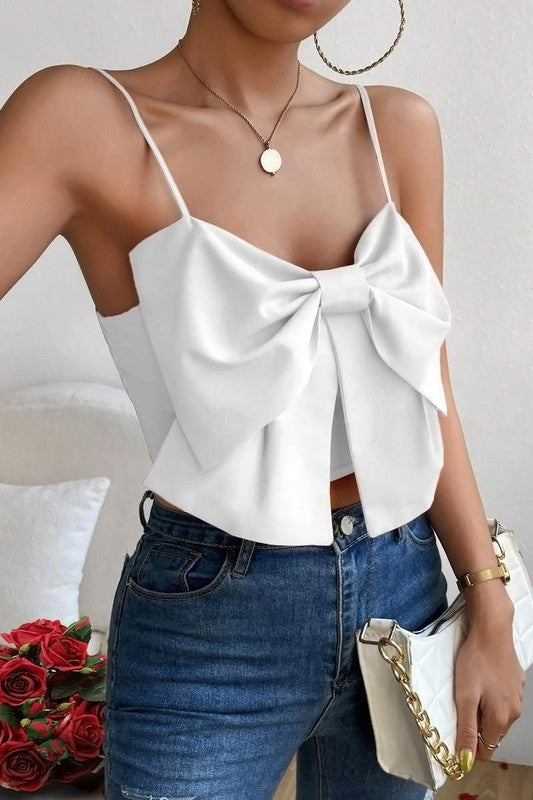 PRIV BIG BOW FRONT SHIRRED BACK CAMI TOP