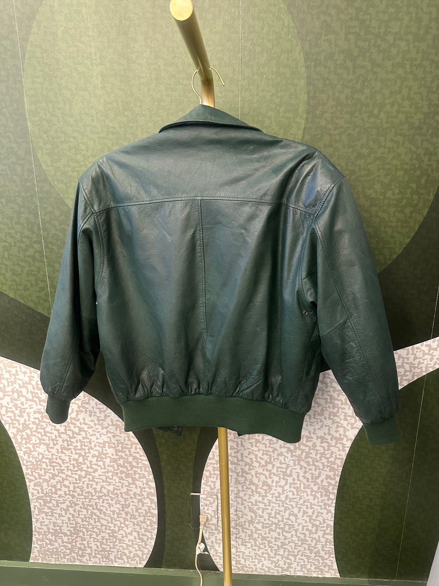 GENERAL CLOTHING COMPANY GREEN LEATHER BOMBER JACKET