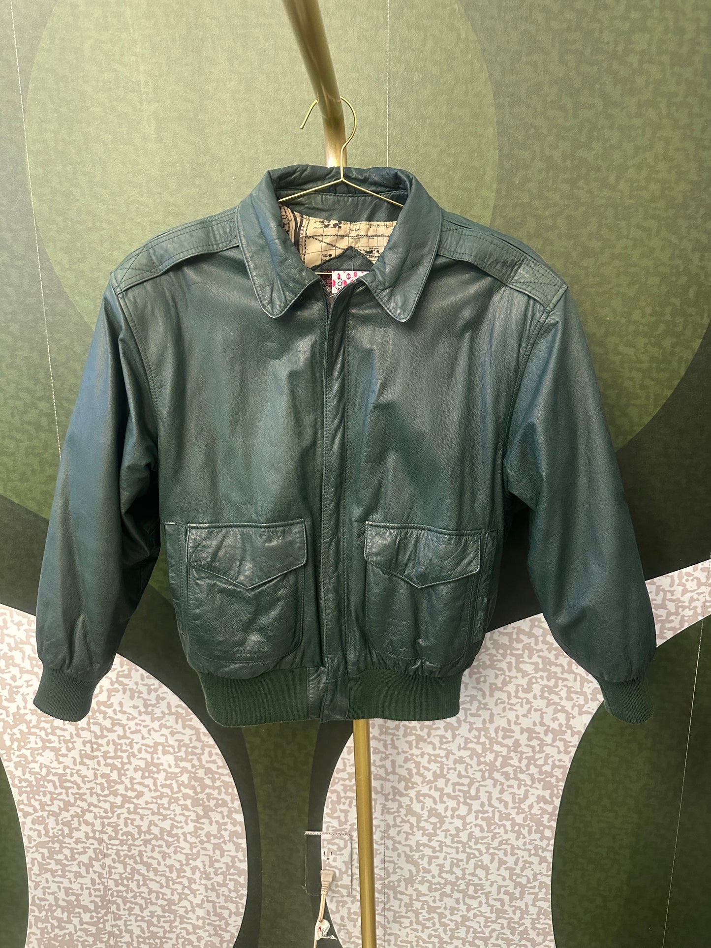 GENERAL CLOTHING COMPANY GREEN LEATHER BOMBER JACKET