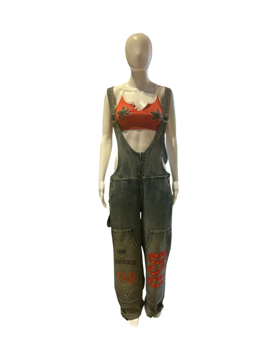 OSU DENIM STUDDED OVERALLS
