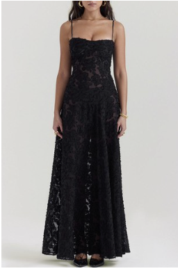 Sheer Brocade Maxi Dress
