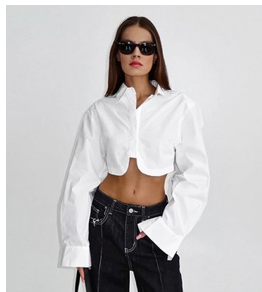 Collared White Crop Shirt
