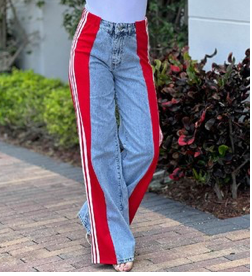 Patchwork Striped Denim Wide Leg Pants