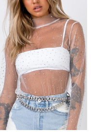 Mock Neck Sheer Long Sleeve Top