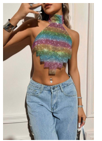 Rainbow Sherbert Rhinstone Mock Neck