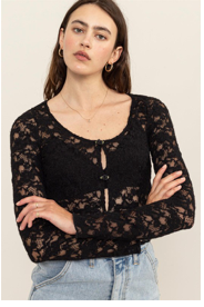 LACE ROSETTE CARDIGAN TOP