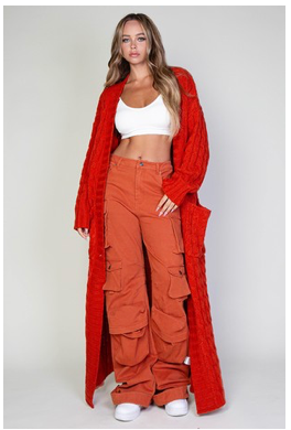 OVERSIZED MAXI CABLE KNITTED SWEATER CARDIGAN