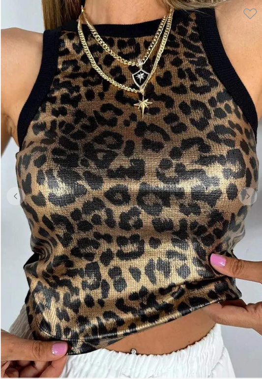LEOPARD PATTERN METALLIC TANK TOP