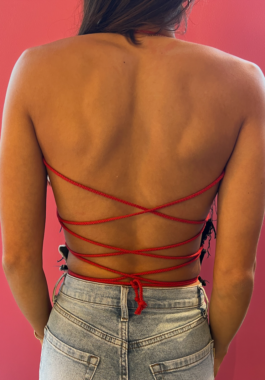 Recon Denim Lace-Up Top