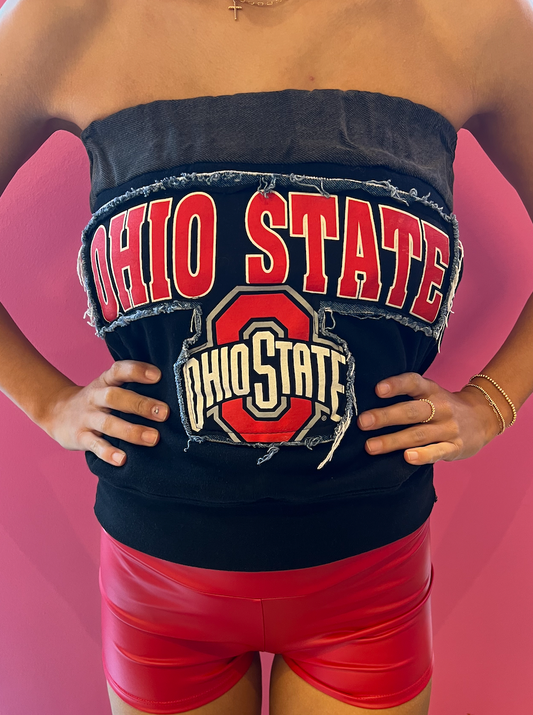 OSU RECON SWEATSHIRT AND DENIM PATCHWORK TUBE TOP