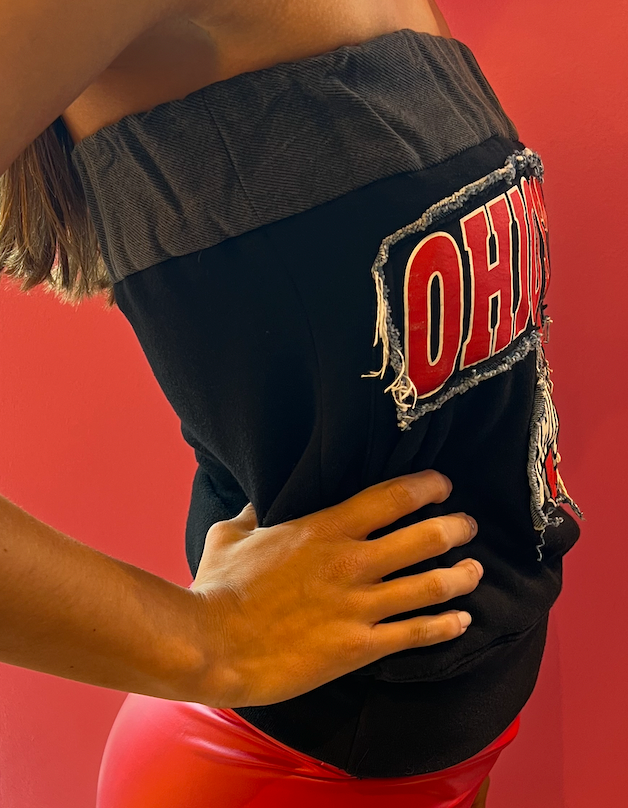 OSU RECON SWEATSHIRT AND DENIM PATCHWORK TUBE TOP