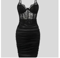 LACE AND SATIN BODYCON DRESS
