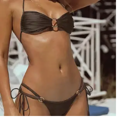 CHOCOLATE BROWN BIKINI WITH GOLD HARDWARE