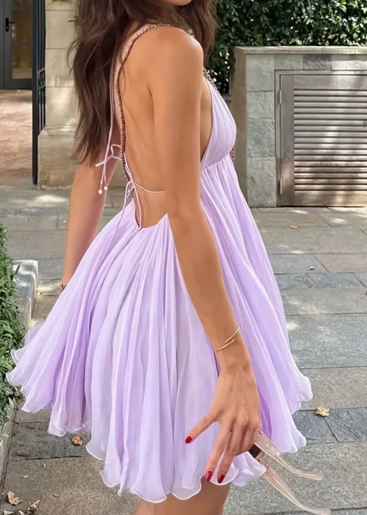 CHIFFON A-LINE PLEATED DRESS