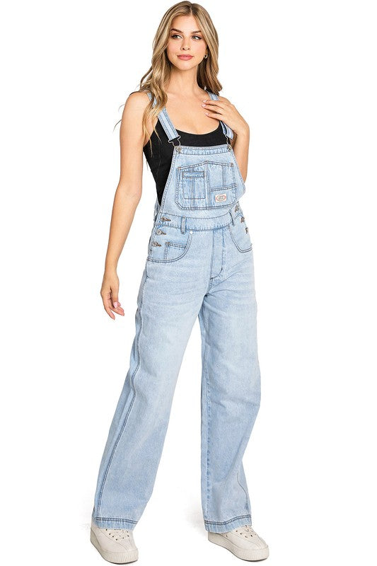 Lana Roux 90s Retro Utility Denim Twill Overalls
