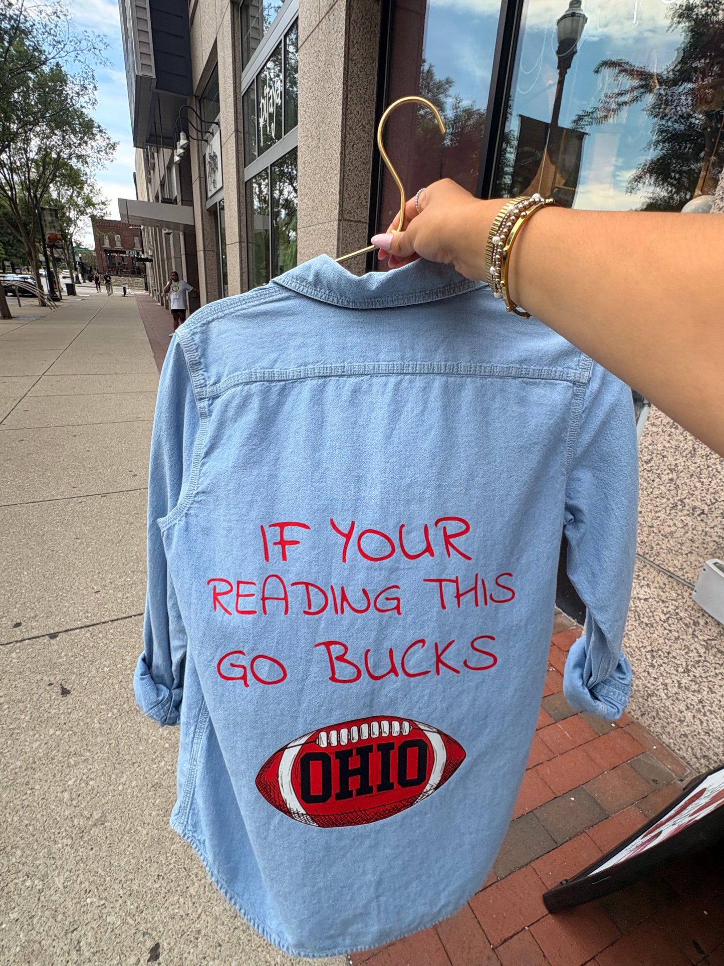 OSU Inspired Denim Button Down