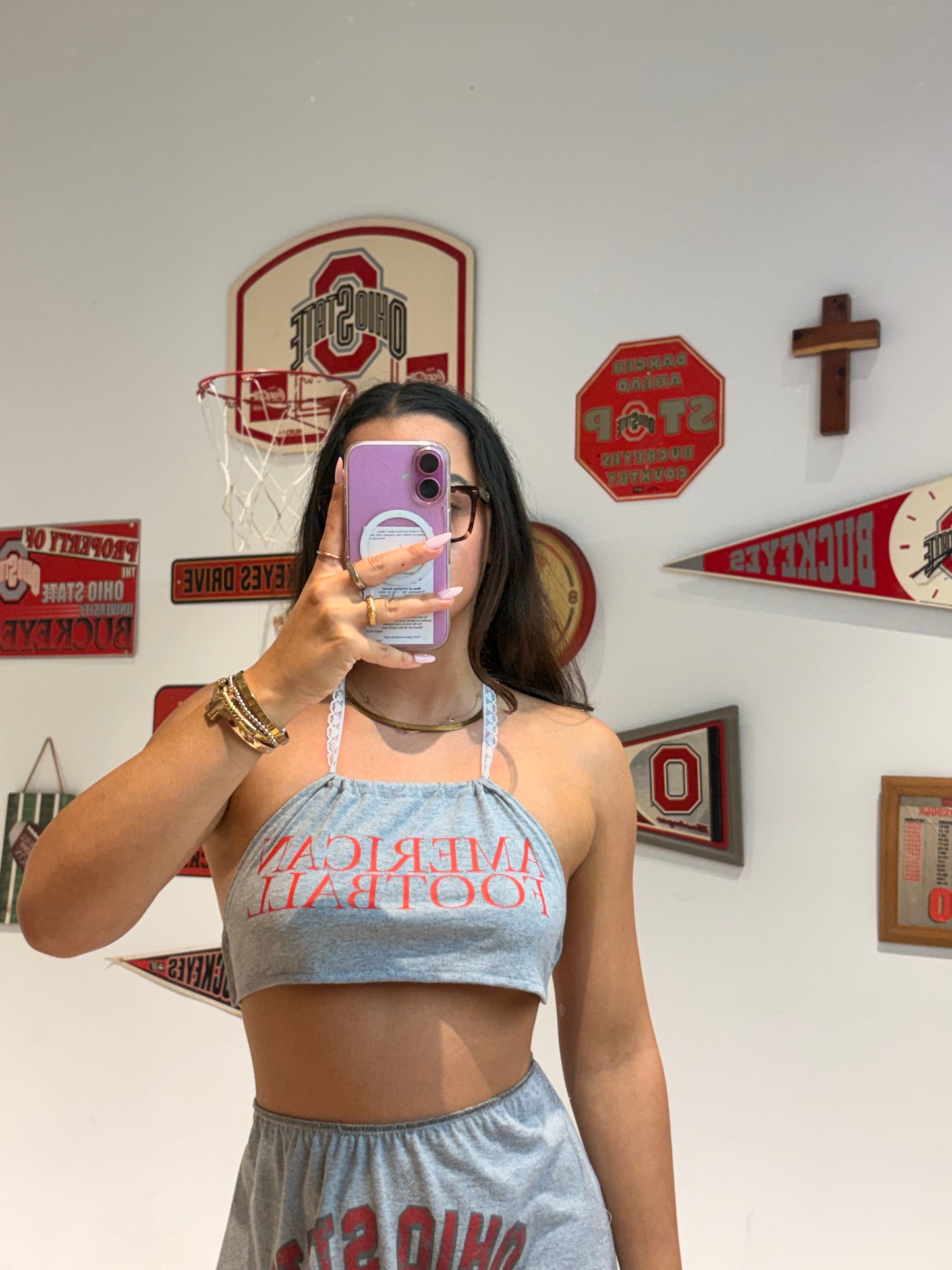 OSU Inspired Lace Halter Top