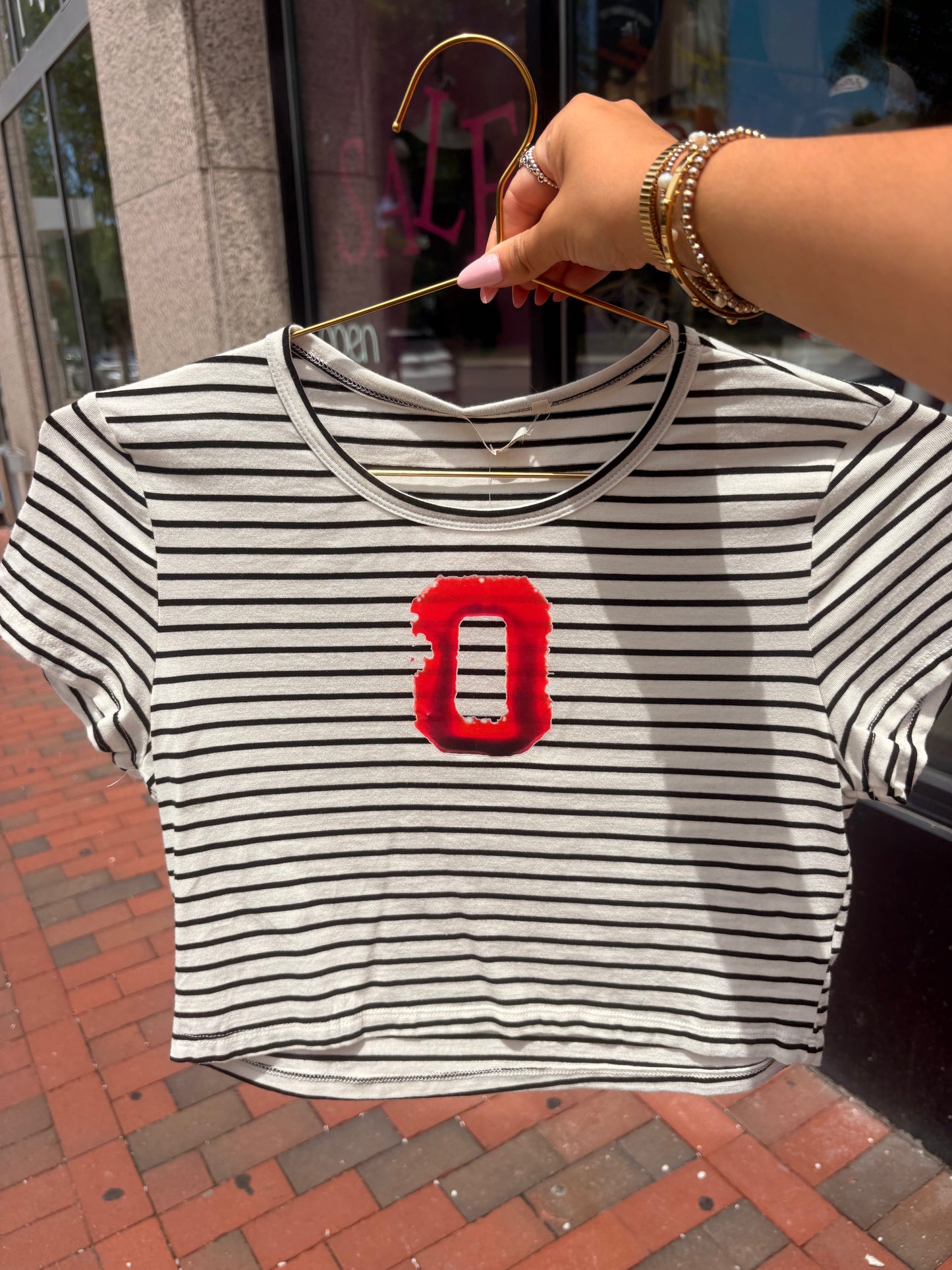 Striped OSU Inspired Baby Tee