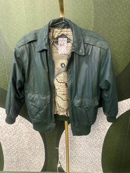 GENERAL CLOTHING COMPANY GREEN LEATHER BOMBER JACKET