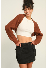 RIBBED KNIT BOLERO CARDIGAN