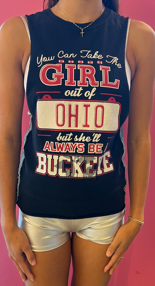 OSU RECON SLEEVELESS T-SHIRT WITH DENIM SIDE INSETS