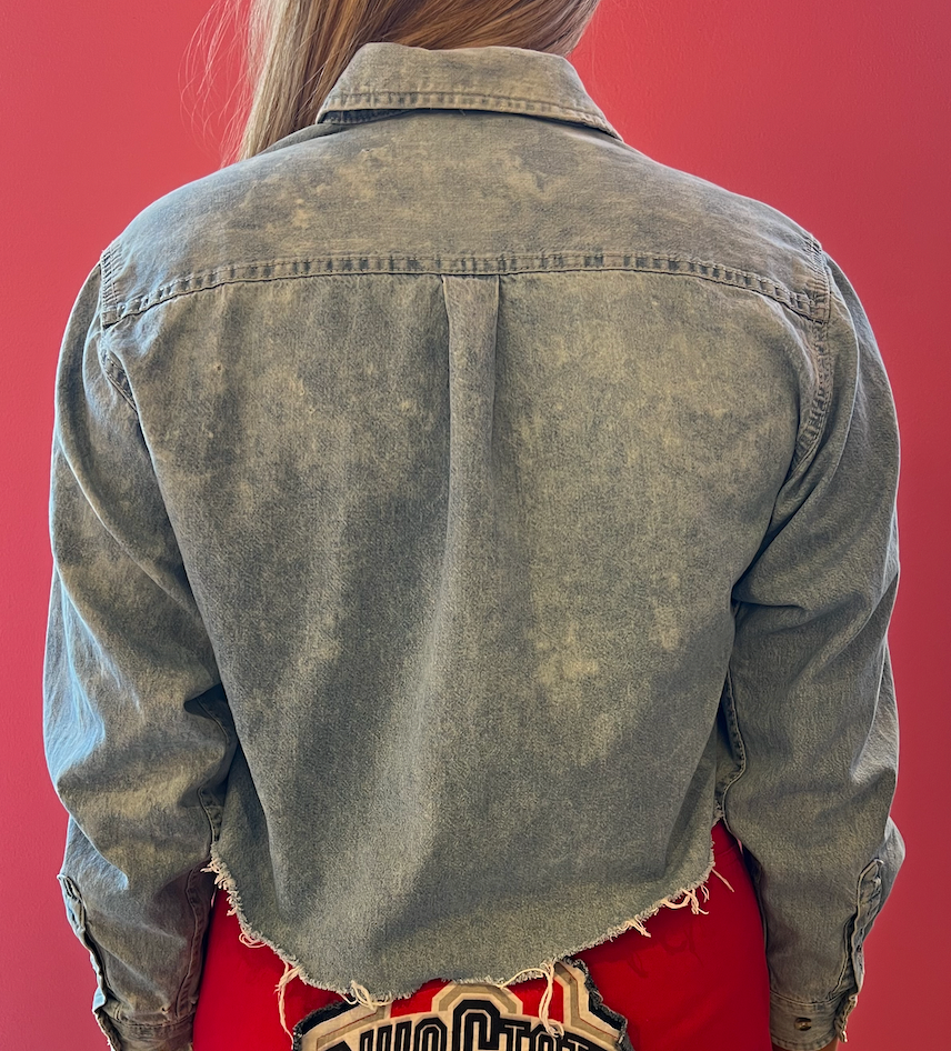 OSU RECON DENIM CROPPED BUTTON DOWN SHIRT