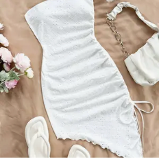 STRAPLESS EYELET DRESS