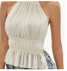 HI-NECK BACKLESS RUCHED TANK