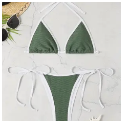 OLIVE GREEN BIKINI W/WHITE PIPING