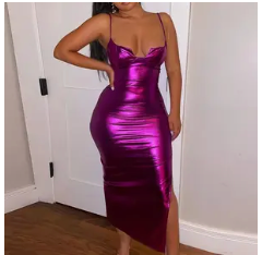 METALLIC PINK LONG DRESS