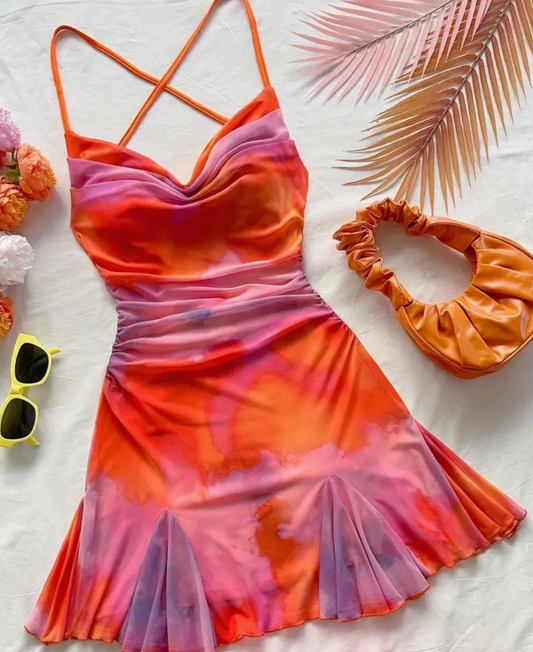 TROPICAL PUNCH LACE UP DRESS