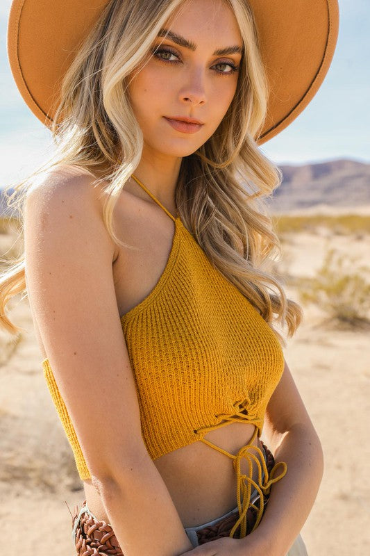 Lace Up Halter Knit Bralette