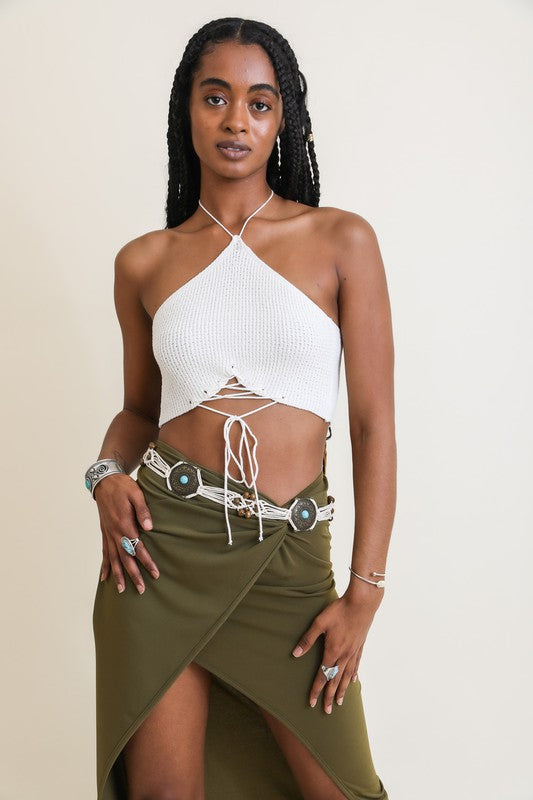 Lace Up Halter Knit Bralette