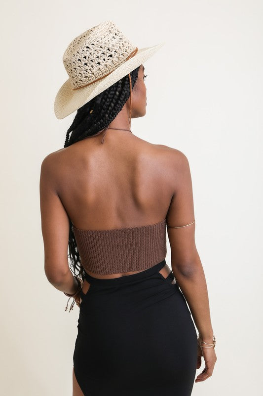 Lace Up Halter Knit Bralette